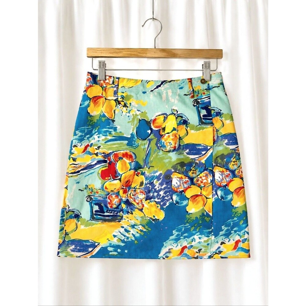 Vintage Breeches Colorful Mediterranean Fruit Wrap Style Button Front Mini Skirt
